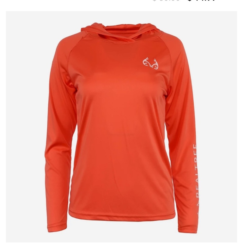 Sz XL Realtree Women's Long Sleeve Layering Hooded Tee coral